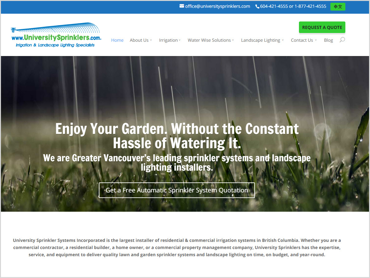 University Sprinkler Systems Website